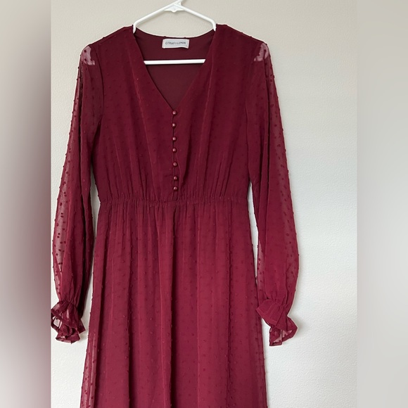 Citrus and Lemon Burgundy Red Holiday Maxi Dress - Picture 4 of 7